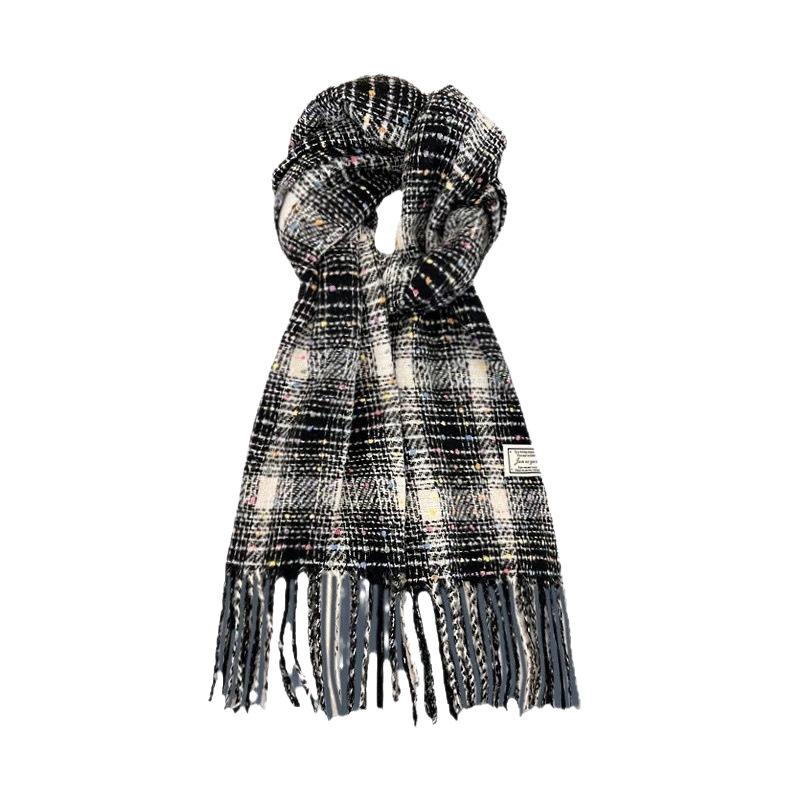 Scarf female Korean version versatile high sense showing white grid new autumn and winter student couple atmosphere fashionable warm scarf