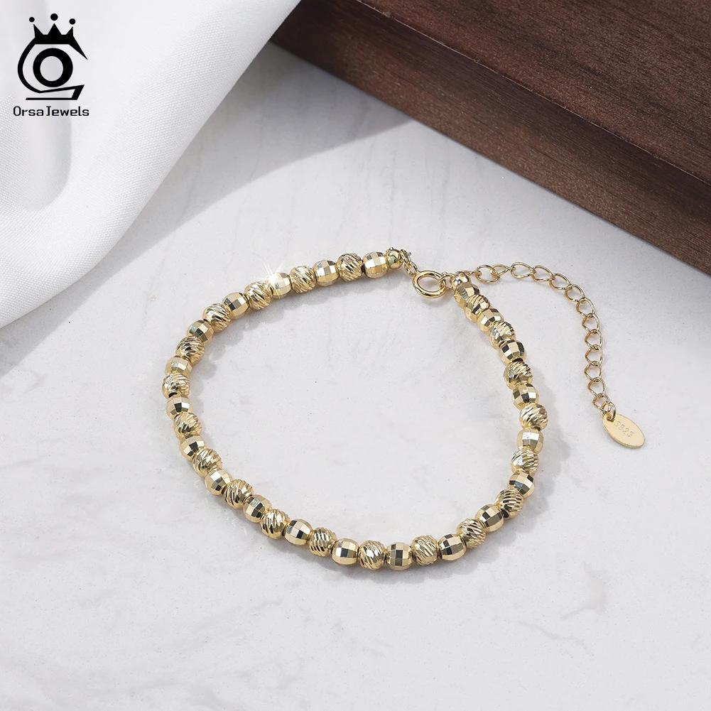 ORSA JEWELS Real 925 Sterling Silver Bead Chain Bracelet For Women Jewelry Gift 4MM Beads Bracelet Chain Accessories GAB01