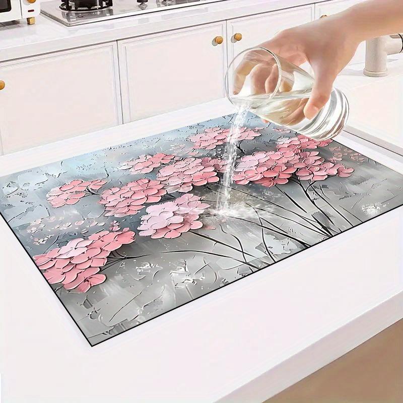 1Pcs Rubber Drying Mat With Flower Drainage For Coffee Shop Restaurant Kitchen Carpet Tableware Durable Diatom Mud Table Mat Pet Mat Coffeeware