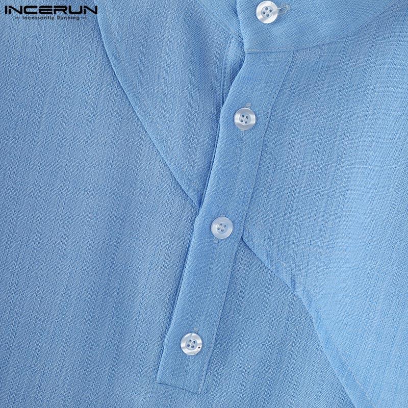 INCERUN Pánské košile s dlouhým rukávem, knoflíky, vrstvené, ležérní, volné, nepravidelný plášť