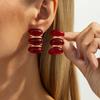 SHIXIN Creative Red Resin Acrylic Stud Earrings for Women Vintage Elliptical Geometric Piercing Earrings New Year Party Jewelry