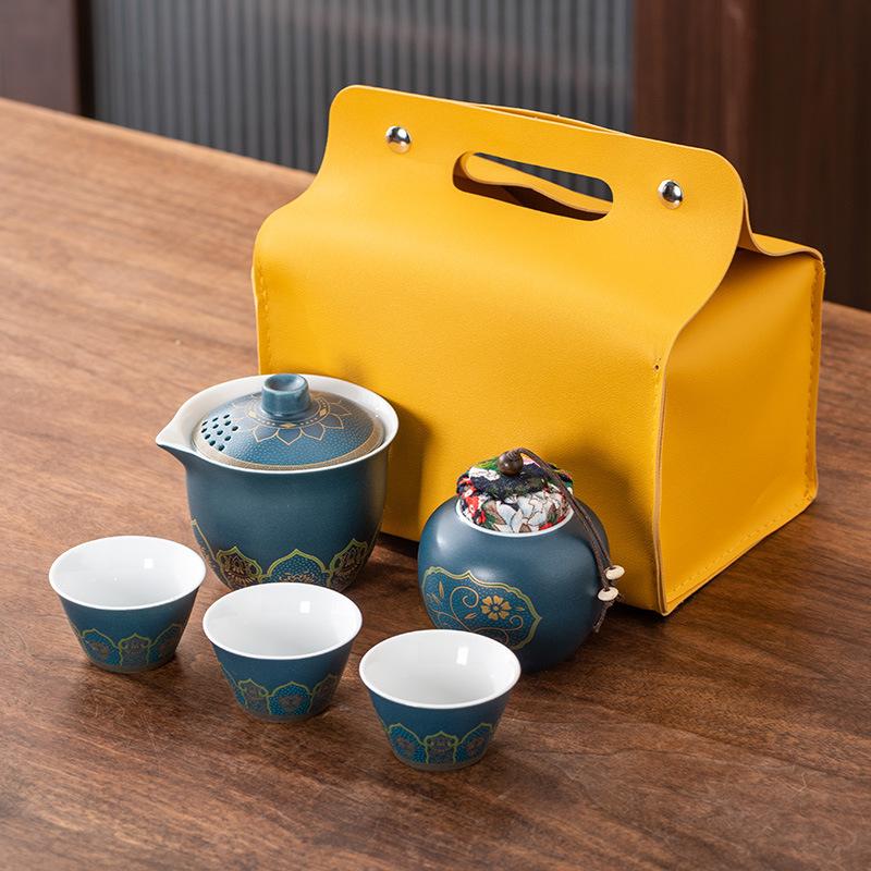 High-end Guochao travel tea set, household high-end business gifts, light luxury, a pot of three cups, commemorative souvenir gifts