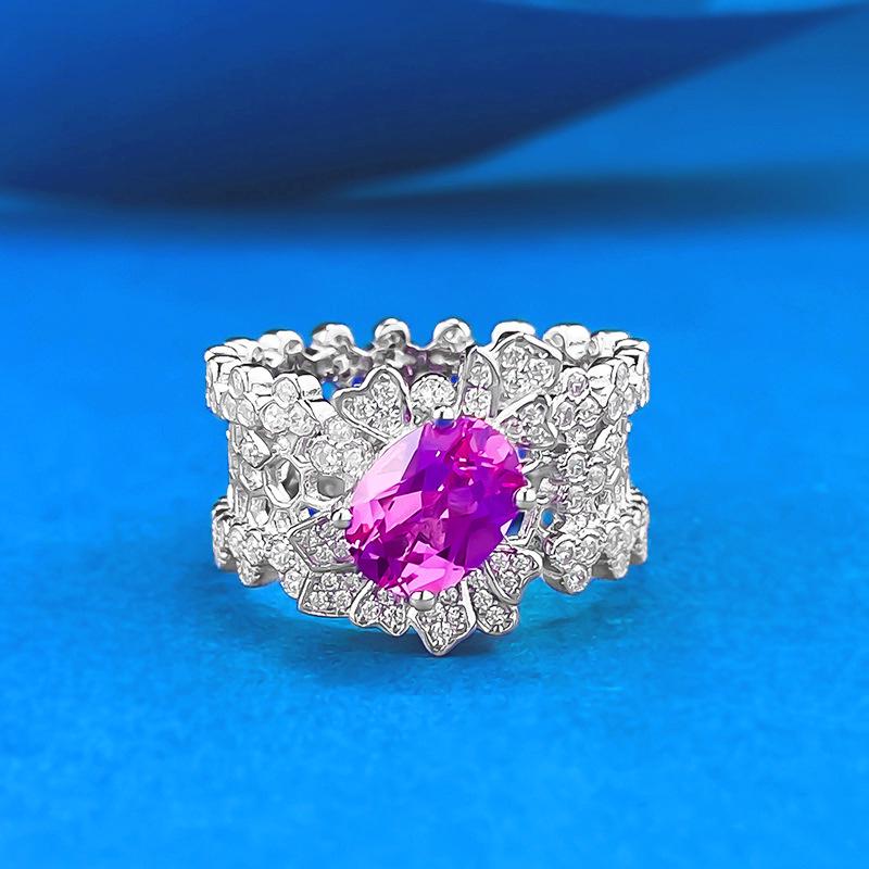 

Xiancan Jewelry S925 Sterling Silver Lace Pink Gemstone Ring, 6x8mm Pigeon Egg Design, Luxury Style Size 6