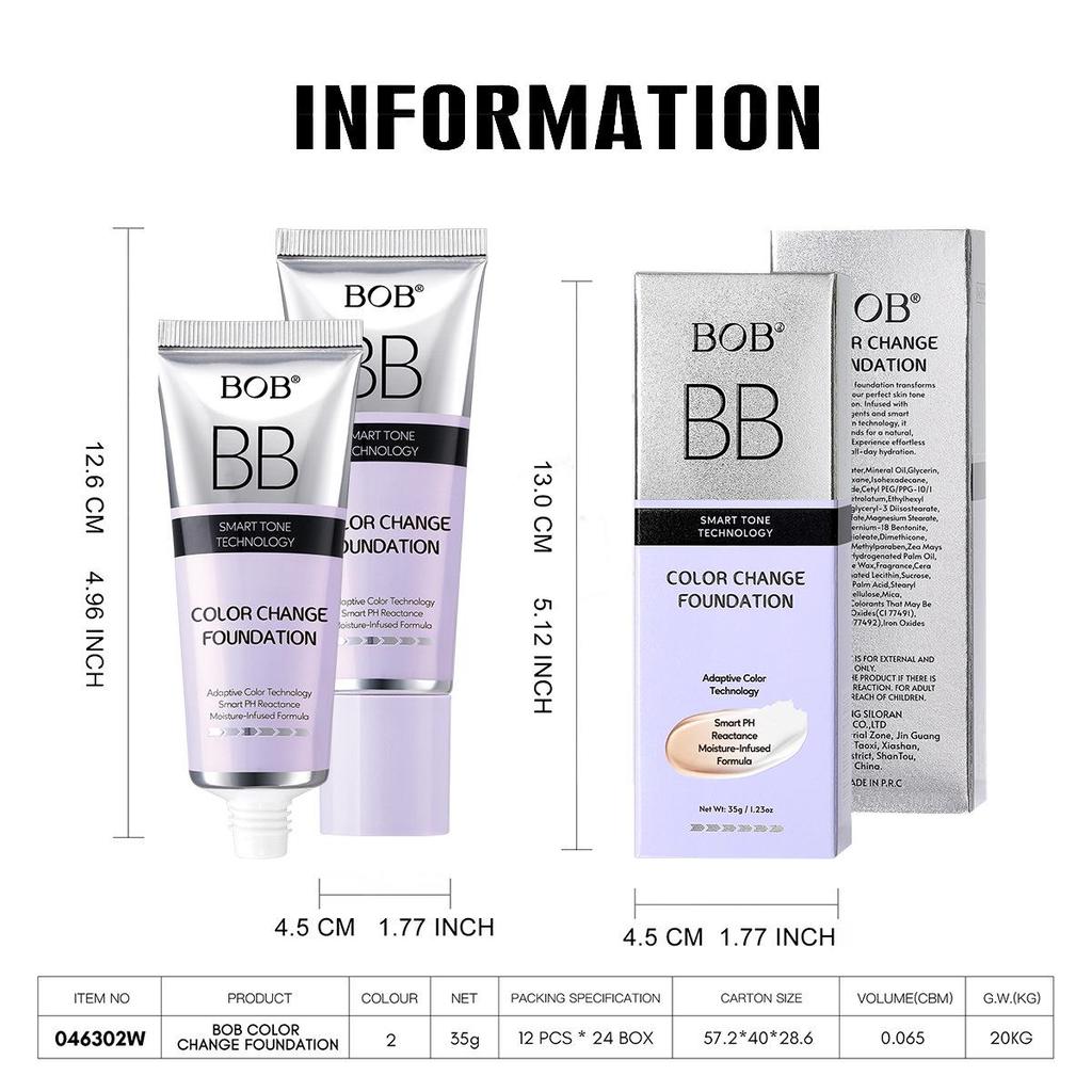 Color-Changing BB Cream: Long-Lasting, Hydrating, Natural Glow Foundation & Concealer for Women