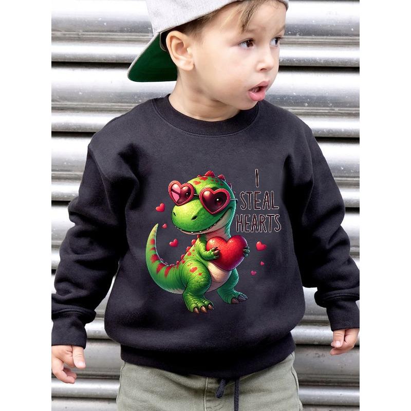 Cotton Kids Sweatshirt Autumn Winter Fashion Fleece Round Neck Dinosaur Cartoon Pattern Print Loose Casual Long Sleeve Sweatshirt Pullover Top