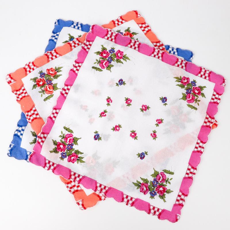 6Pcs/Pack Floral Women Handkerchiefs Cotton Flower Random Color Women Hand Towel 29*29cm