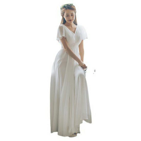 Plus Size Chiffon Light Wedding Dress with Short Sleeves - Perfect for Outdoor Weddings, Travel Photography, Banquets, and Evening Events with Veil