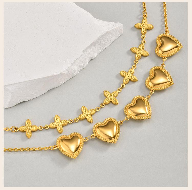Waterproof Stainless Steel Heart Statement Necklace for Women, Non Tarnish 18k Gold Plated Party Jewelry