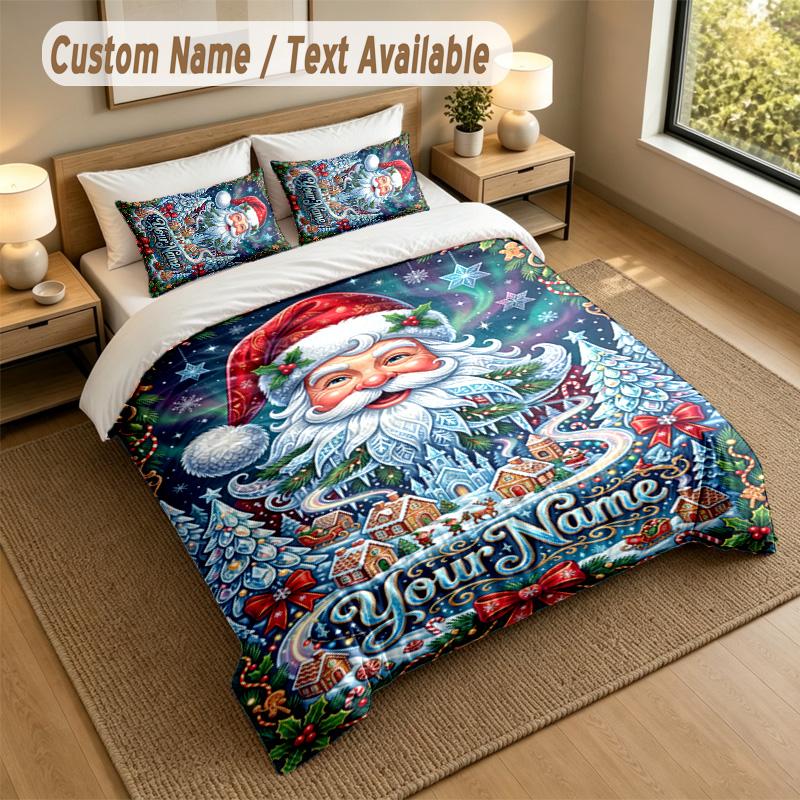 Christmas Theme Personalized 3Pcs Bedding Set Custom Text & Name 1 Sheet 2 Pillowcases Household Bedding 1pc