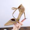 Fashion 9cm Sexy Rhinestone Suede Single Button S with Pointed Toe Banquet High Heels for Women 2025 New Slim and Hollow Single Shoes