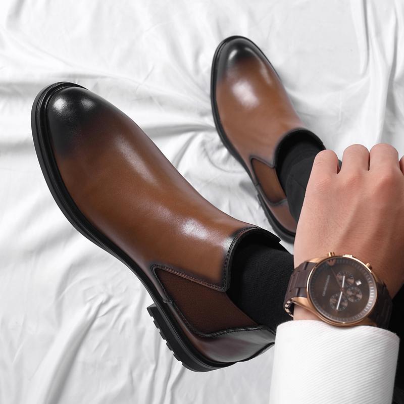 Fashion Fashion Chelsea Men’s Ankle Boots Thick Soled Leather British Style Street Style Platform Chelsea Boots Slip On Motocross Boots