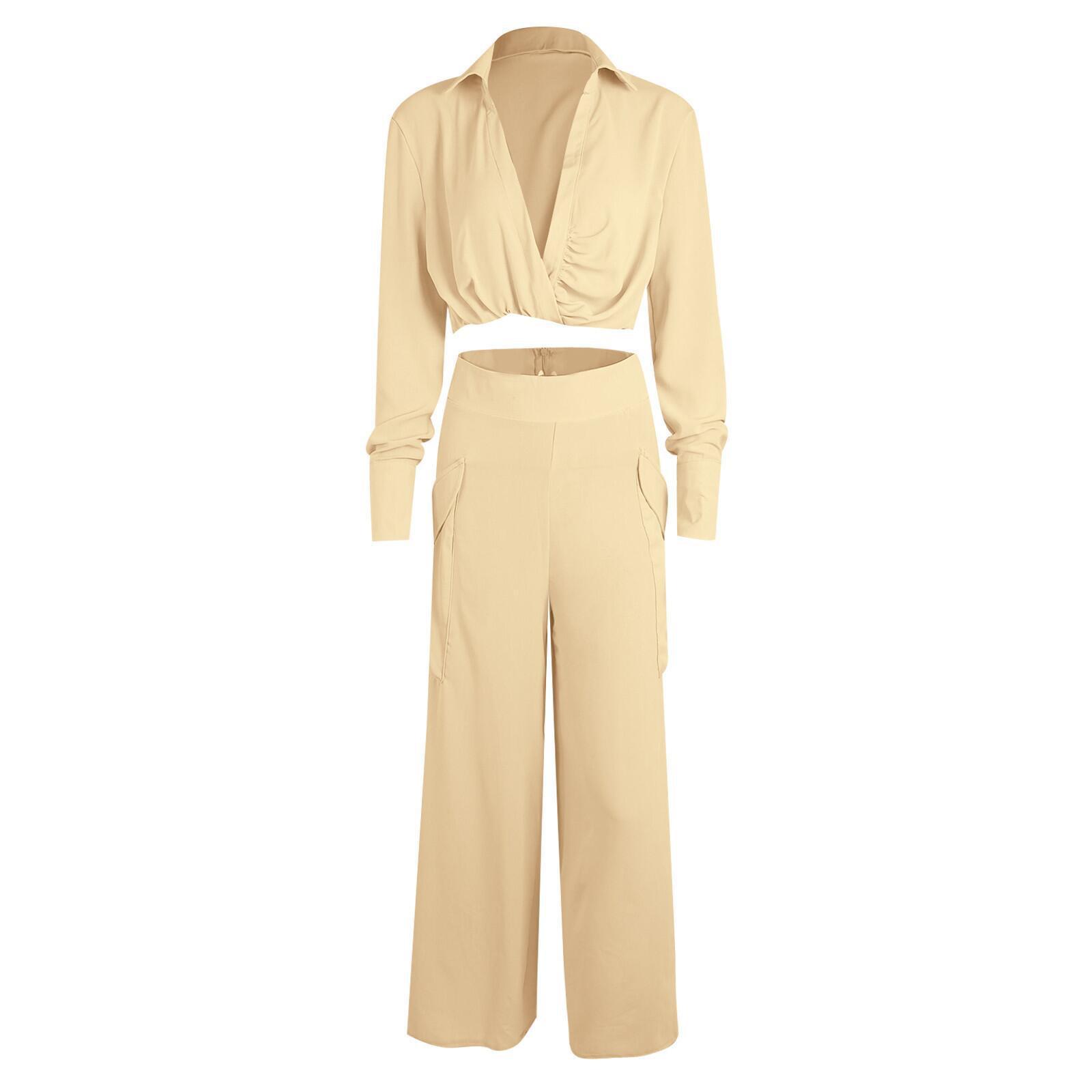 

Женские однотонные свободные повседневные топы с нерегулярным подолом с рукавами, костюм, прямые брюки, комплекты брюк XXL жёлтый