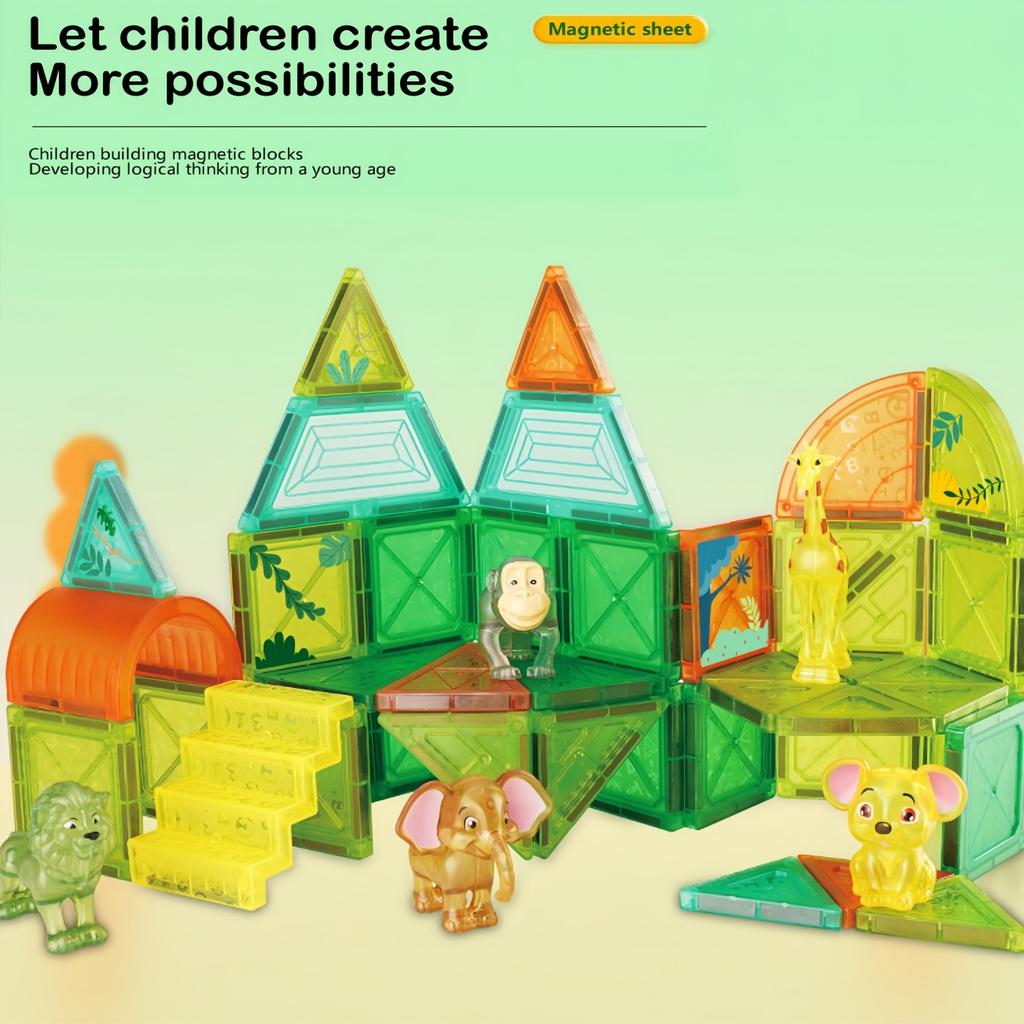 Magnetisches Baustein-Set, 90 Teile, Thema Waldtiere, Lernspielzeug für Kinder, Fördert Feinmotorik & Vorstellungskraft