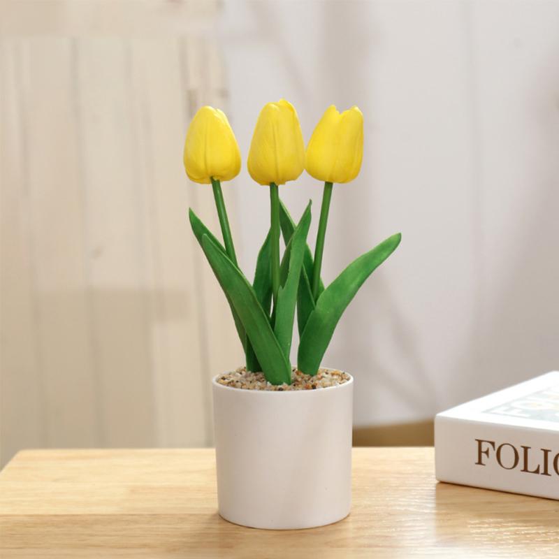 Artificial Tulip Flower Bonsai Ornaments Simulation Fake Potted Bouquet For Home Office Room Desk