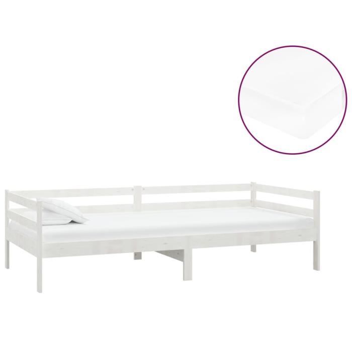 VidaXL Daybed with Mattress 90x200 Cm White Solid Pine Wood 3083575