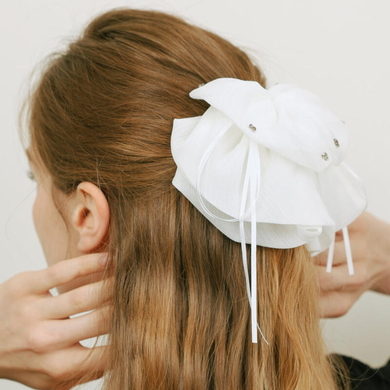 Dimant Floral Cubic Ribbon Hair Clip A258