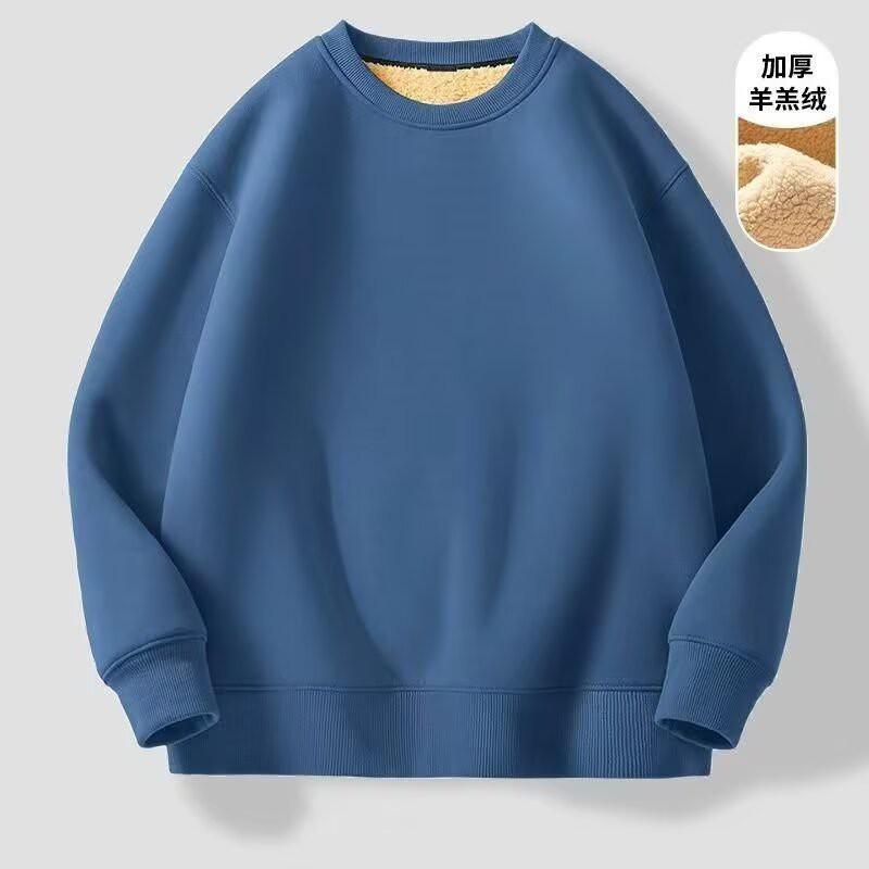Mens Classic Simple Versatile Fleece Sweatshirt Teens Thick Warm Solid Loose Fit Winter