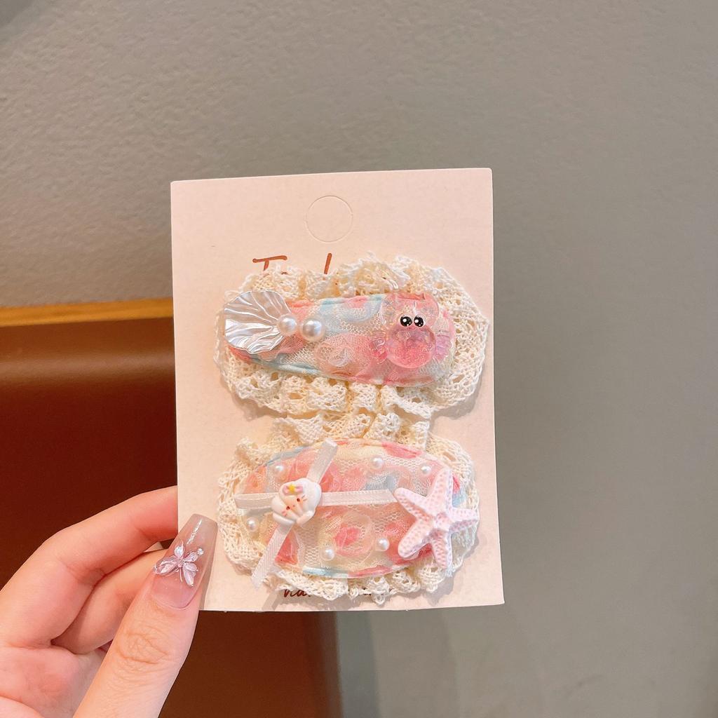 Spring And Summer Starfish Shell Lace Hairpin Children'S Sweet Broken Hair Bb Clip Baby Hair Accessories Hairpin Side Bangs Clip