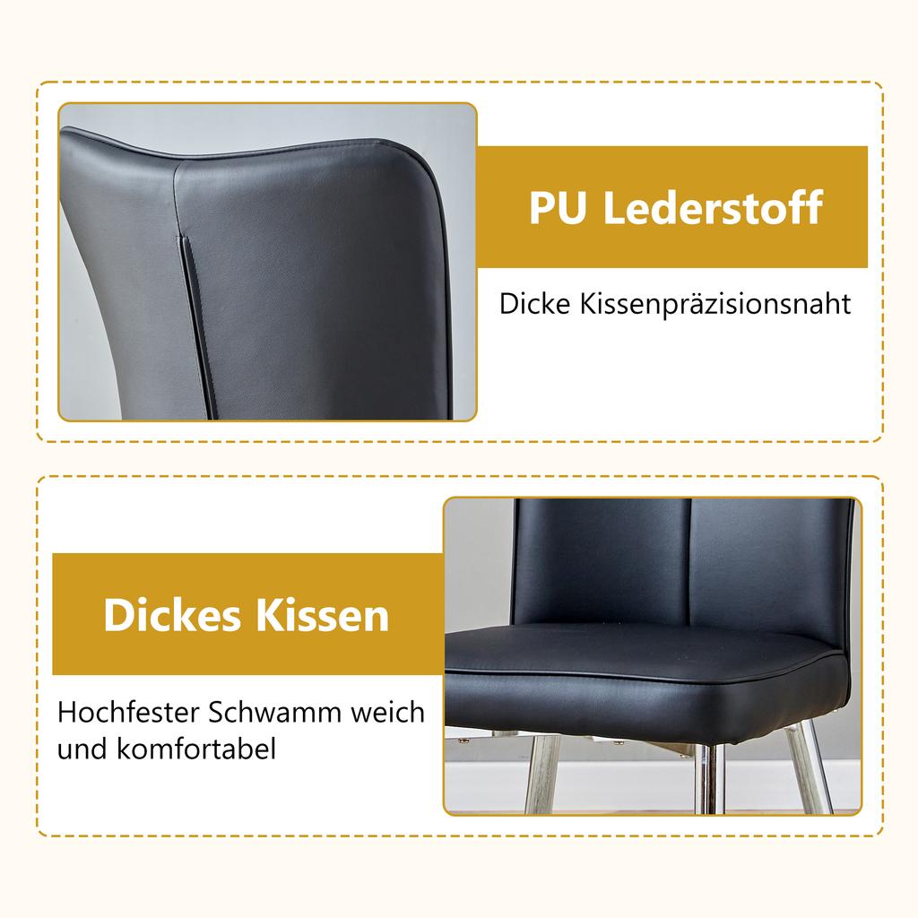 2 Black Modern Dining Chairs, 89 Cm High, PU, Silver-Colored Metal Legs, Available In Multiple Colors, Suitable for Office, Restaurant, Etc.