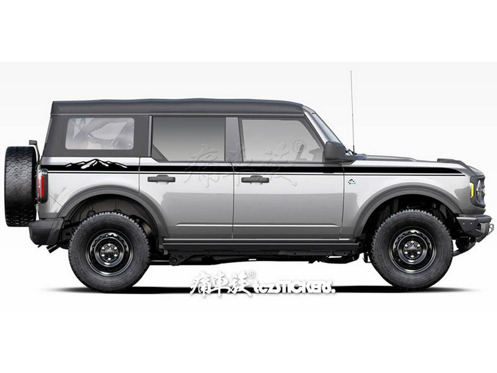 Bronco Mustang Car Stickers: Pinstripes, Waistline, and Side Skirt Decorations