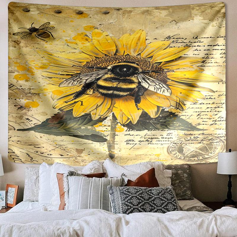 Bumblebee And Sunflower Tapestry Room Decoration Wall Hanging for Living Room Bedroom, Dormitory, Birthday and Christmas Gifts