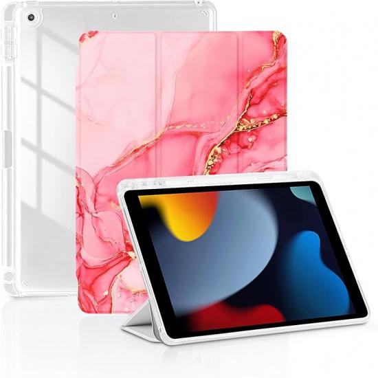 for iPad 9th/8th/7th Generation 10.2 Inch Case, Protective Trifold Case with [Pencil Holder][Auto Wake/Sleep][Transparent Back] for iPad 10.2’’