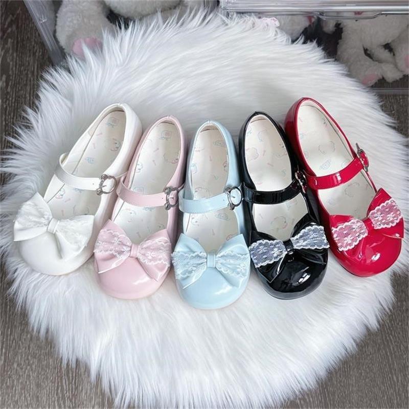Cute Sweet Bow Mary Jane Women's Shoes Medium Thick Heel Lolita Japanese Soft Girl Single Shoes with Skirt Small Leather Shoes