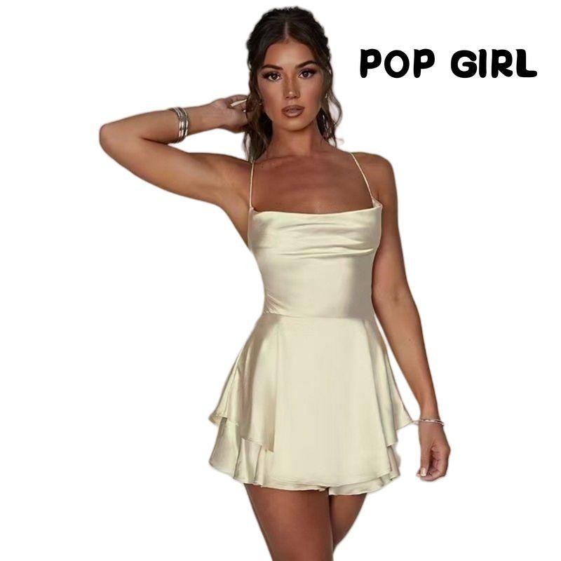 

Back Lace up Dress Summer New Sexy Slip Dress Women s Clothing Elegant Silm Backless Dress Apricot color S