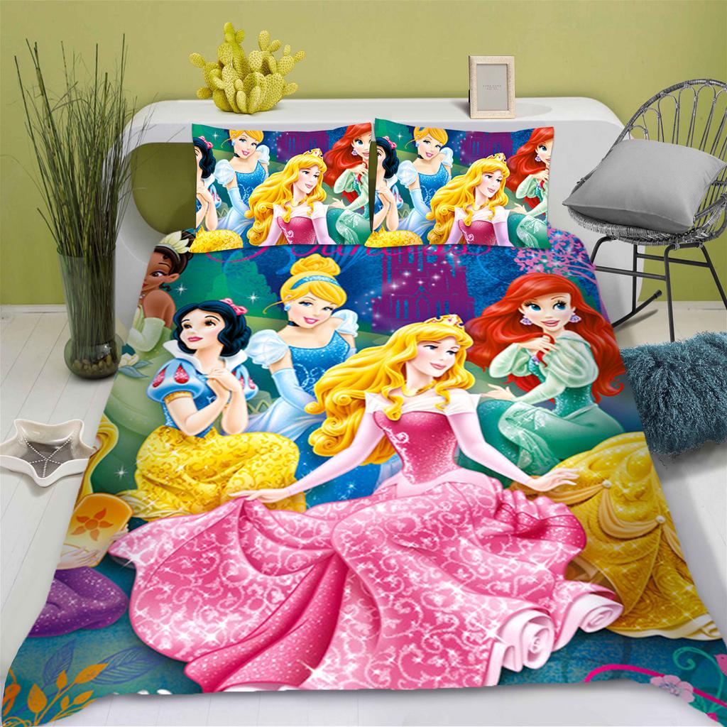 Disney Prinzessin Serie 100% Polyester Bettwäsche Set Bettbezug Für Zuhause 3-teiliges Set 1 Bettdeckenbezug Anime Niedlich Bedruckt Cartoon