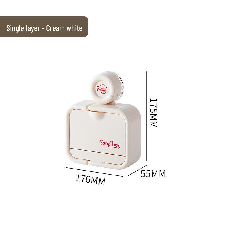 No-Drill Wall-Mounted Suction Soap Dish with Flip Cover & Drainage