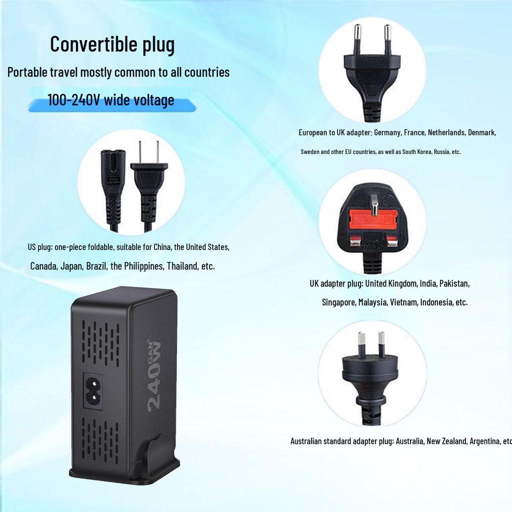 240W PD Multi-Port Desktop Charger for Mobile Phones—268W GaN Fast Charging Station