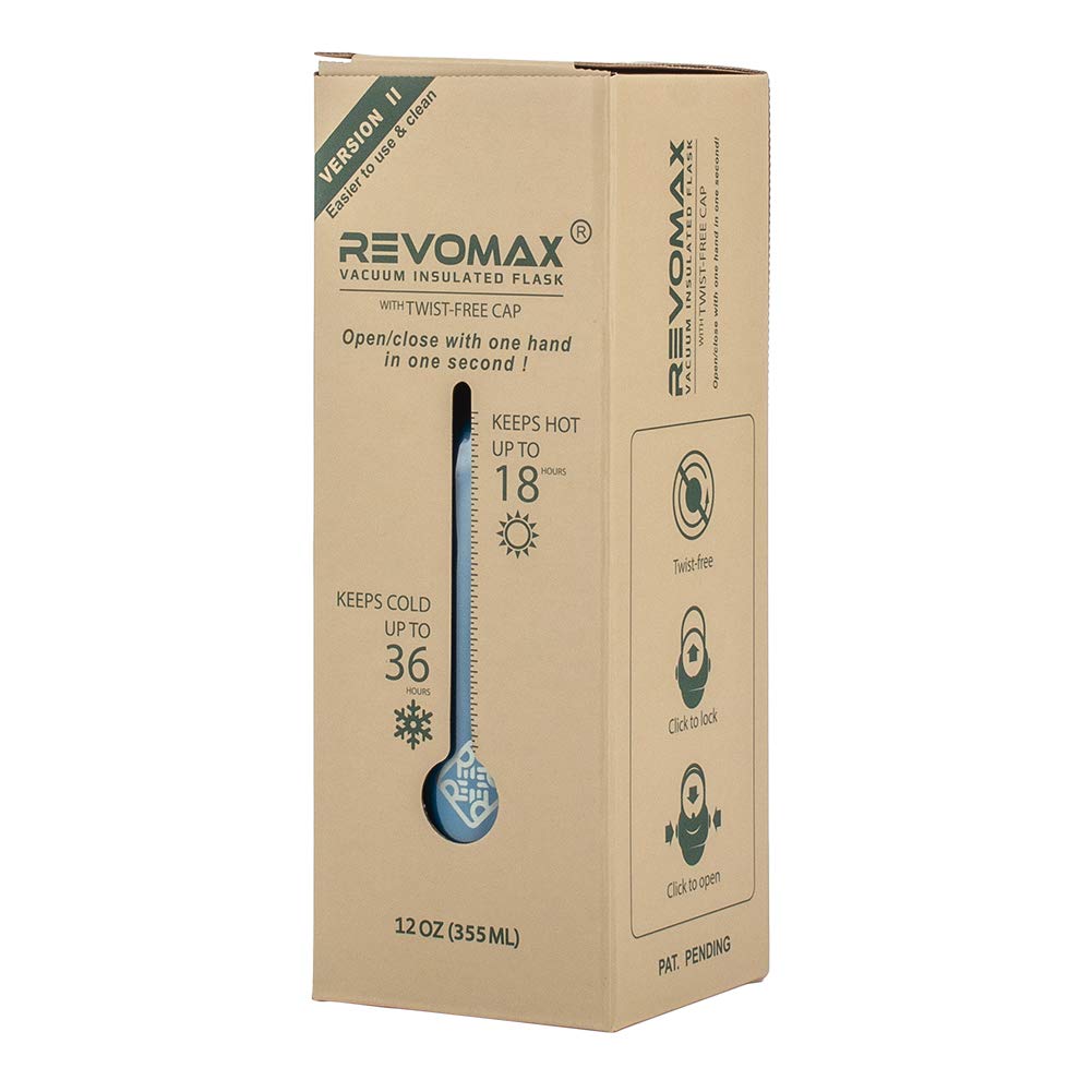 REVOMAX 2 Nerezová ocel Voda Udržuje horkou nebo studenou vodu Vhodná pro perlivou láhev na šperky, 355 ml, Izolovaná na jeden dotek, Horká, Voda, Modrá,