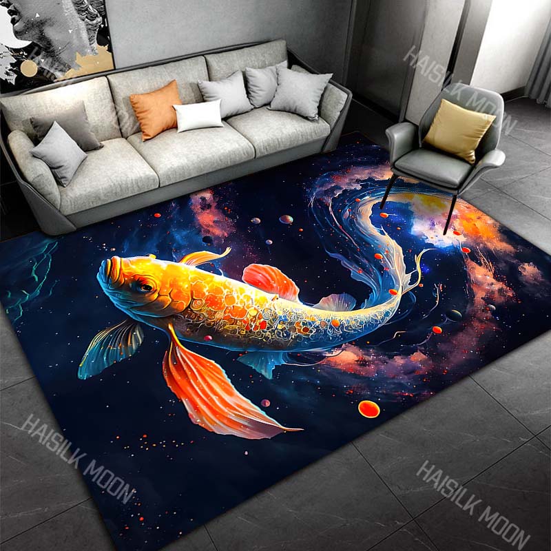

Golden koi in cosmic dream Print Carpet Rug for Living Room Bedroom Sofa Doormat Home Decor Non-slip Floor Mat 40x60cm