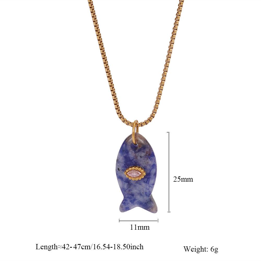 Yori Simple Versatile Natural Stone Fish Stainless Steel Necklace Jewelry for Women Animal Ocean Style Choker Suitable