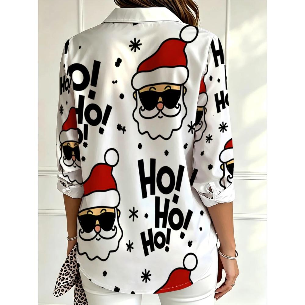 Women's long-sleeved shirt, trendy Santa Claus pattern, versatile commuting daily wear
