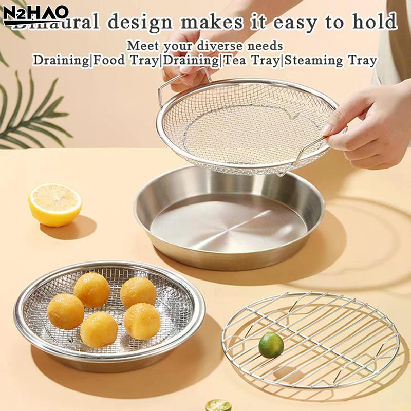 1PCS Silver Stainless Steel Drain Tray, Oil Draining Tray, Oven-safe Baking Tray, Round Kitchen And Household Oil Draining Rack