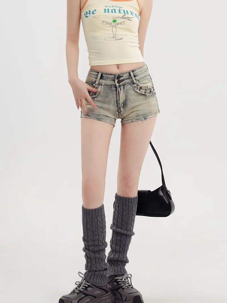 Short en Denim pour femmes, Sexy, taille basse, élastique, Slim, Rivet, Vintage, bleu, Super court, pantalon polyvalent Y2k, été