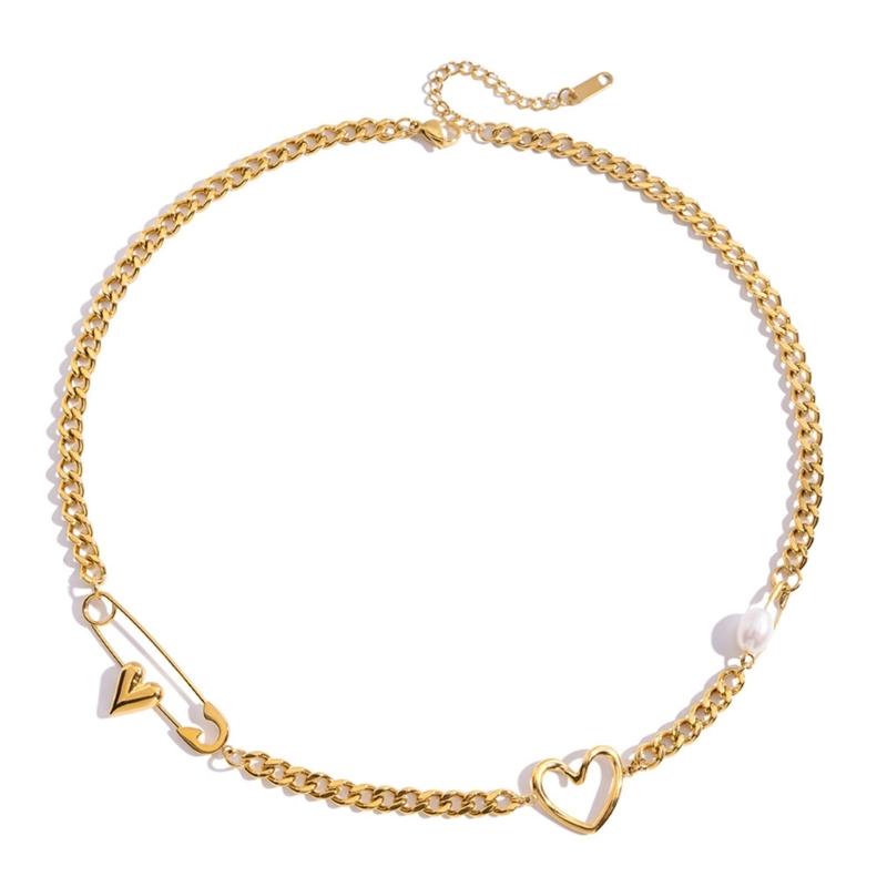 Versatile Heart Shaped Clavicle Chain Paper Clip Design Necklace Feature Stainless Steel Chain Adjustable Length 1