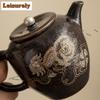 HOYIHM 111ml Gold And Silver Inlaid Black Shino Lion Teapot Handmade Tea Infuser Pot Tea Making Kettle With Strainer Tea Gifts