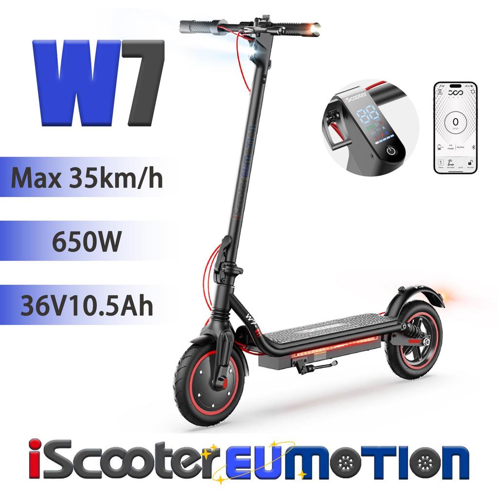 iScooter W7 City Commuter E-Scooter 650W, 36V10.5Ah, 8.5inch Tires, APP Control, Full Suspension, LCD Display Portable Foldable Electric Scooter