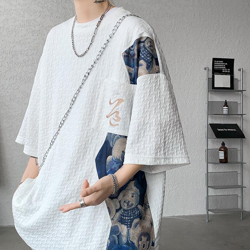 Patchwork Contrast Color T Shirt Men Summer Fashion Top Tees Unisex T-shirt Male Half Sleeve T-Shirts
