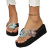 New butterfly flip-flops women's thick bottom slope heel with pearl flower large size beach cool slippers
