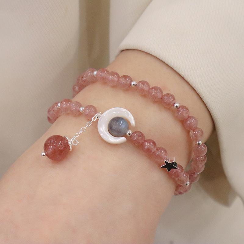 

Double circle natural strawberry crystal bracelet bracelet. Bangles Women Fashion Jewelry accessories Gift