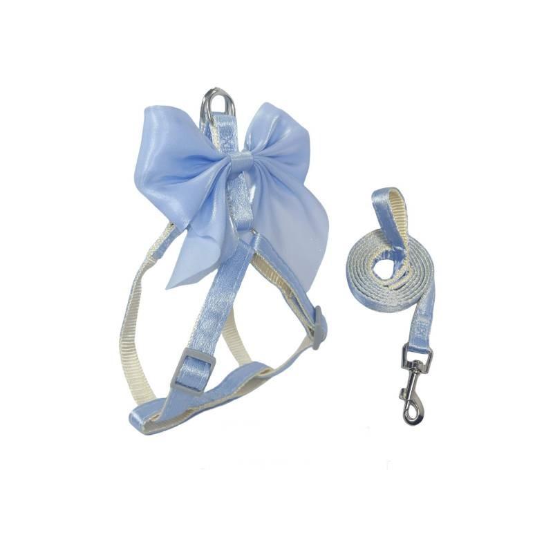 Pet Dog Leash Set With Bright Silk Large Bowknot Chest Harness For Small Dogs And Cats