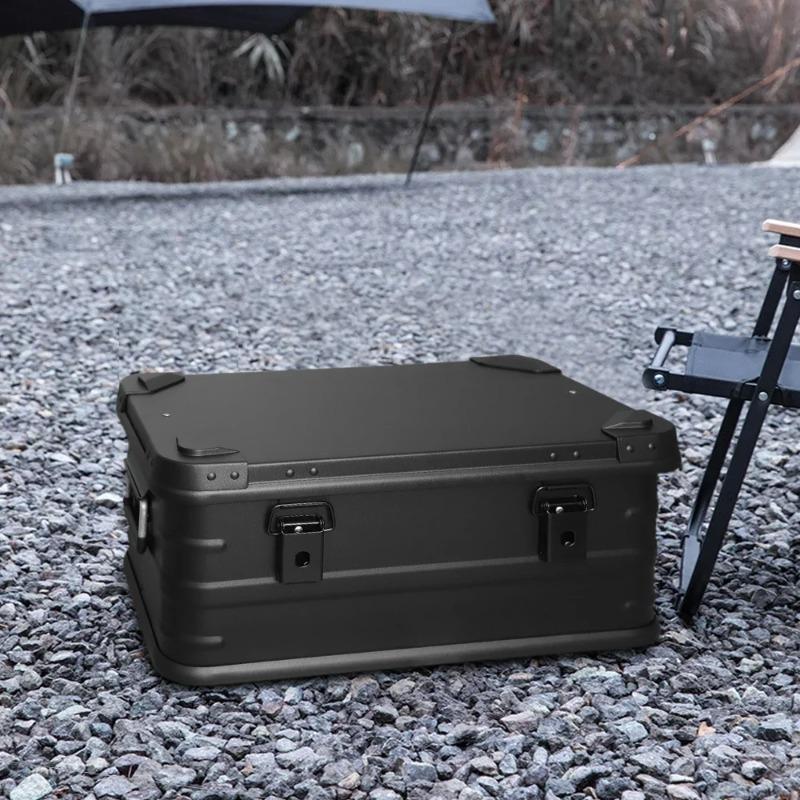 30L 50L 80L Aluminum Alloy Travel Storage Box Black Storage Box for Camping Household Car Picnic Travel Camping Outdoor Storage