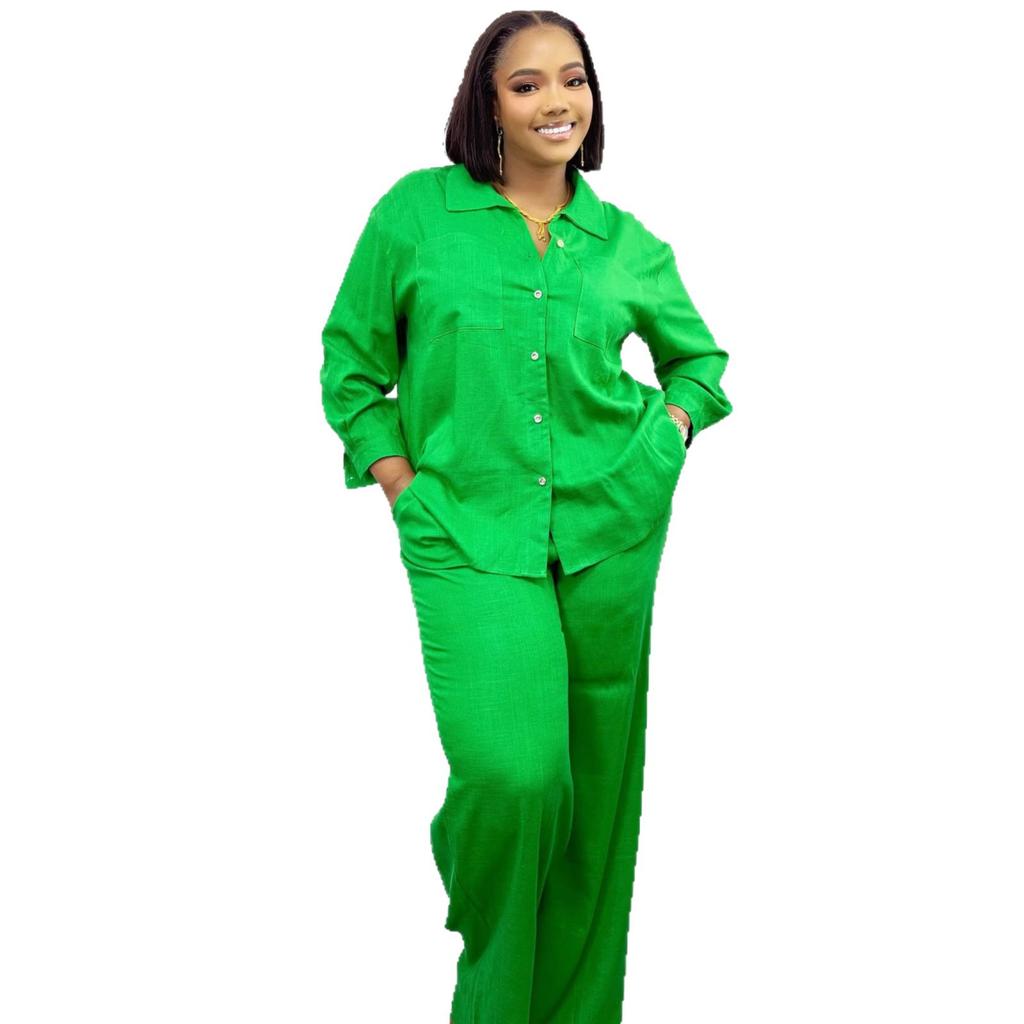 European and American suit women's long-sleeved lapel large-size cardigan shirt trousers African foreign-style women's clothing loose new two-piece