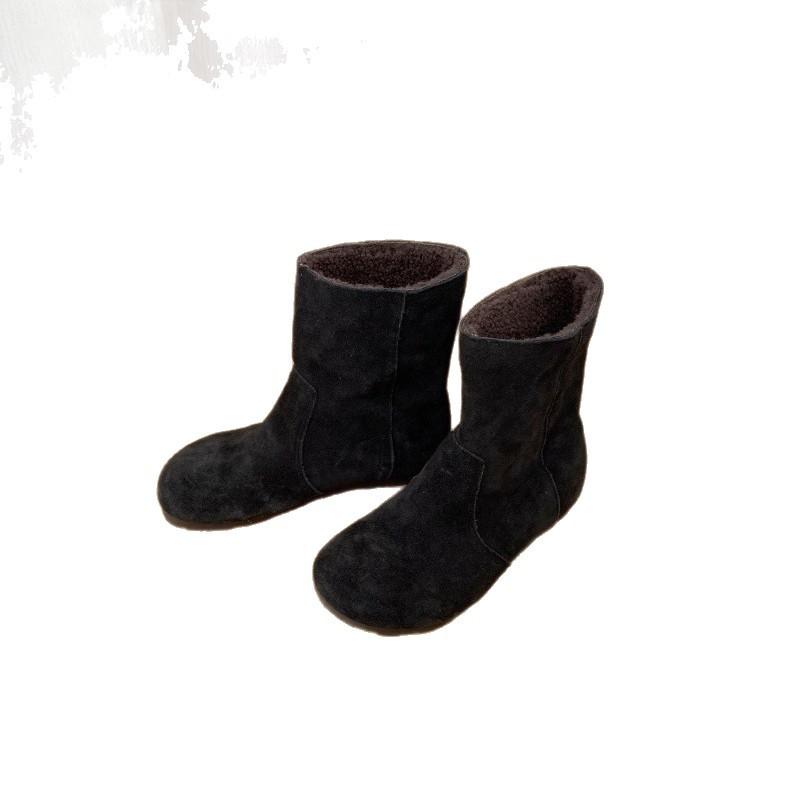 Cowhide Version Inner Height-increasing Lamb Wool Short Boots 2025 New Autumn and Winter Boken Short Boots Stacking Boots Thermal Cotton Boots