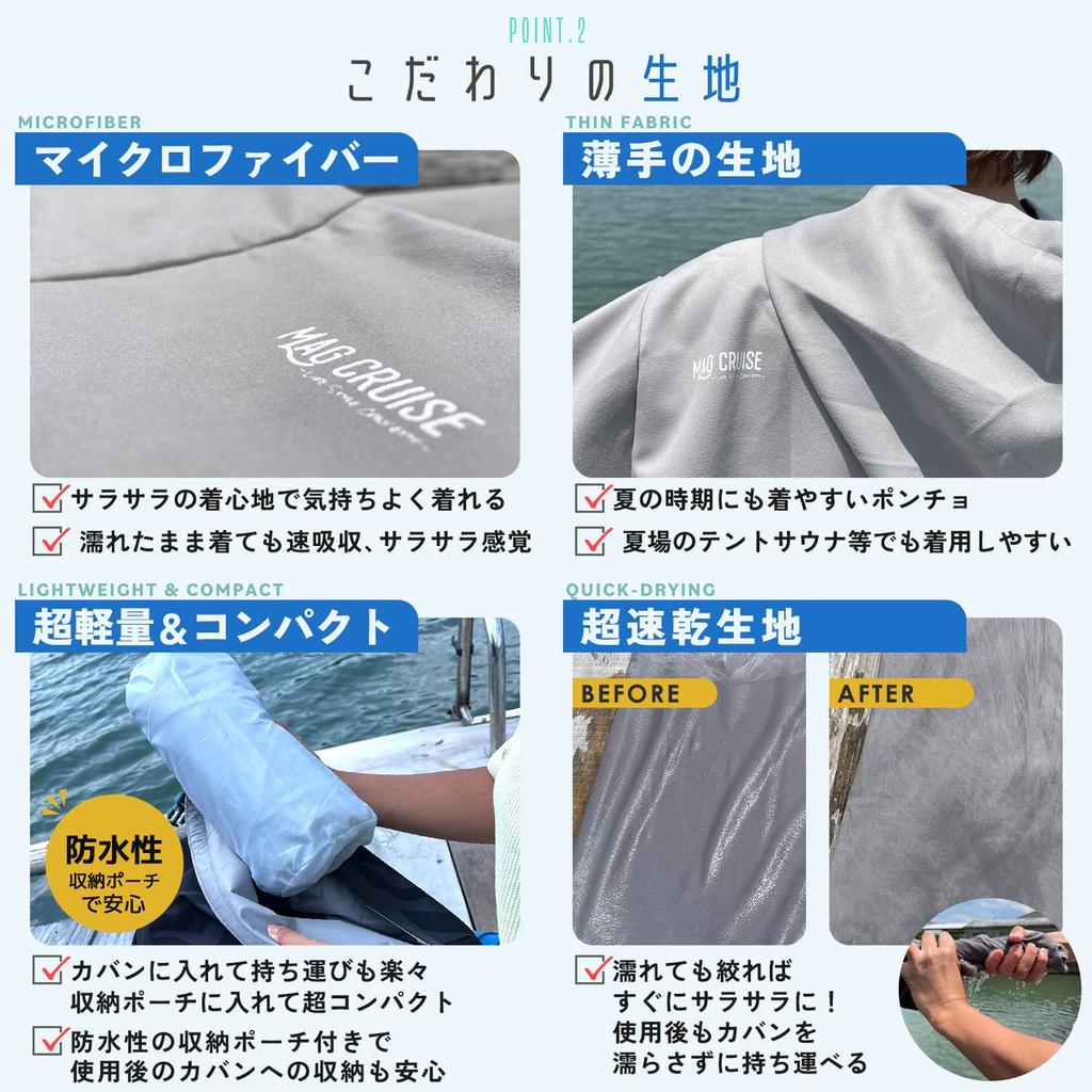 Mag Cruise Men's Quick-Drying Microfiber Poncho for Saunas, Gray, Plus Size, Thin and Compact Bathrobe, Designed for Saunas (S-M, Deep Gray)