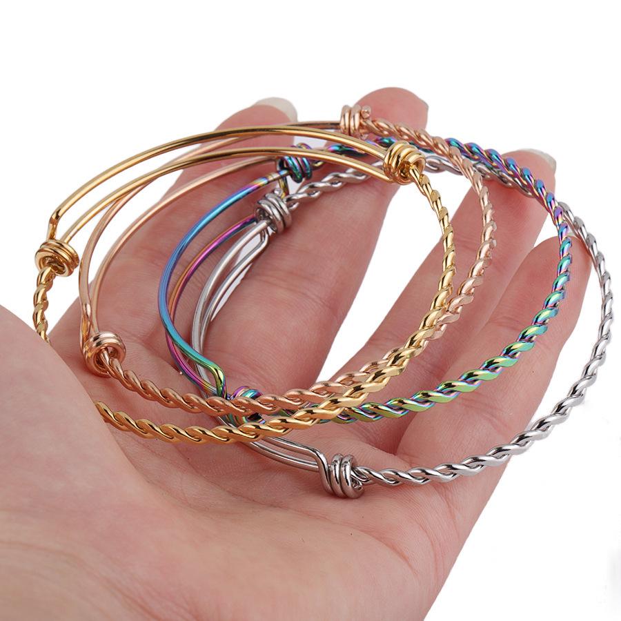 Stainless Steel Twisted Coil Adjustable Bracelet & DIY Ring Stainless Steel Color