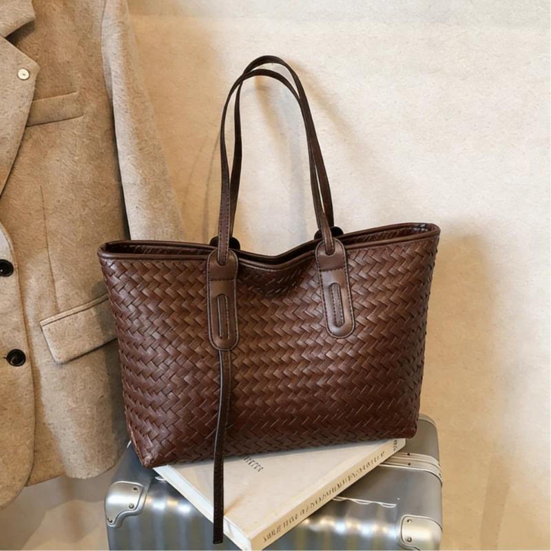 Luxury Woven Handbag For Women Large Capacity Top Handle Tote Bag Simple Casual Shoulder Bag New Vacation Commuter Underarm Bag